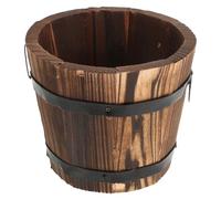 Wooden Round Barrel Planter Flat Mouth Flower Pot for Home Decoration Small Retro Style Garden Pot Brown with Drainage for Use