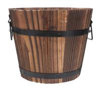 Wooden Round Barrel Planter Pot For Home Office Garden Decor Brown