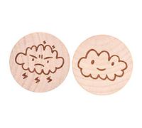 Wooden Round Bottle Opener 2Pcs Set with Magnet, 6.2x1.5cm, Wood Color - Dual Function Fridge Decoration and Easy - Use Kitchen Tool for Home Bar and Parties (Smiling Cloud + Thundering Cloud)