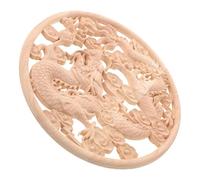 Wooden Round Decorative Applique with Dragon Relief, 20cm Wood