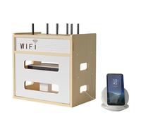 Wooden Router Shelf, Desktop WiFi Router Storage Box Modem Rack, Power Router Fences Standing Shelf Units, Cable Management Hider Box Organizer for Office and Home (White Maple)