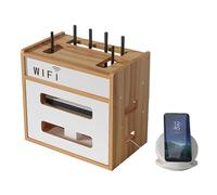 Wooden Router Shelf, Desktop WiFi Router Storage Box Modem Rack, Power Router Fences Standing Shelf Units, Cable Management Hider Box Organizer for Office and Home (Cherry Wood)