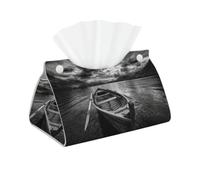 Wooden Row Boat Floating in The Water Tissue Box Cover | Rectangle Pu Leather Tissue Box Holder For Car Bathroom Bedroom Desk Tabletop Decor
