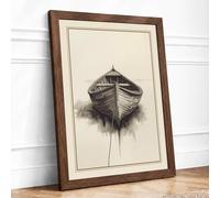 Wooden Rowboat Minimalist Framed Wall Art Print A2 (59.4×42cm) Walnut, Wall Decor for Living Room, Bedroom, Office & Home, Ready to Hang, Art Gift