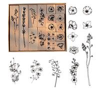 Wooden Rubber Stamps,22PCS Plant Patterns Rubber Stamp with 4 Sizes,Vintage Natural Floral Wooden Stamps for Postcards,DIY Crafts, Scrapbooking (Flower)
