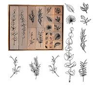 Wooden Rubber Stamps,22PCS Plant Patterns Rubber Stamp with 4 Sizes,Vintage Natural Floral Wooden Stamps for Postcards,DIY Crafts, Scrapbooking (Leaf)