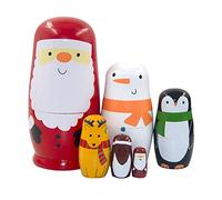 Wooden Russian Nesting Dolls Santa Claus Penguin Elk Snowman Stacking Doll Set Christmas Toys 6PCS