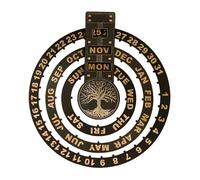 Wooden Rustic Circular Wall Mounted Spin Perpetual Calendar Divination Calendar Wooden Perpetual Calendar Circular Spin Perpetual Calendar Wooden Perpetual Calendar Wall Hanging Ornament