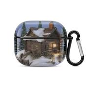 Wooden Rustic Log Cottage Bluetooth Earbuds Case Cover Full Body Shockproof Protection Hard Case Support Wireless Charging with Keychain Personalized Gift for AirPods 3