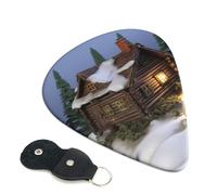 Wooden Rustic Log Cottage Scenery 6 Pack Guitar Picks With Holder, Personalized Guitar Plectrums Non-Slip Portable Ukulele Bass Picks 0.71mm For Acoustic Guitar Lovers Gifts