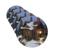 Wooden Rustic Log Cottage Scenery Car Air Fresheners Cards Set of 4 Pieces Personalized Car Fresheners Gifts for Men Women Auto Aromatherapy Tablets Hanging Scented Cards for Wardrobe Bathroom