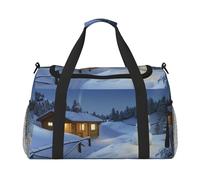 Wooden Rustic Log Cottage Scenery Hand Travel Bag â€“ Durable Carry-On Luggage Weekend Bag, Travel Tote Luggage Bag, Travel Vacation Bag, Trip Bag, Portable Bag, Travel Gear Carryall Bag