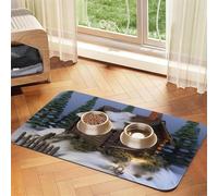 Wooden Rustic Log Cottage Scenery Pet Feeding Mat 30x45cm, Absorbent Dog Mat for Food and Water Bowl, PU Leather Cat Food Mat Waterproof Dog Bowl Mats Quick Dry Pet Placemats-No Stains