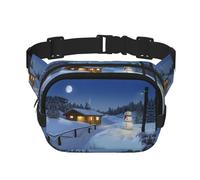 Wooden Rustic Log Cottage Scenery Square Double-Layer Waist Bag with All-Over Print,Durable Twill Fabric, Multi-Pocket Fanny Pack for Outdoor Sports Travel