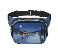 Wooden Rustic Log Cottage Scenery Square Double-Layer Waist Bag with All-Over Print,Durable Twill Fabric, Multi-Pocket Fanny Pack for Outdoor Sports Travel