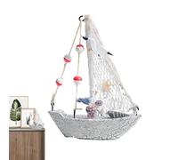 Wooden Sailing Boat Decor,Wooden Handmade Model Ornament Decoration with Shell - Vintage Nautical Wood Sailing Boat Table Ornament Room Decor, Beach Ocean Theme Photo Props