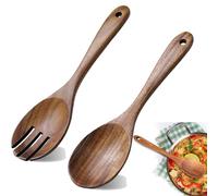 Wooden Salad Servers Set, 2 Pieces - 10.2 X 2.8 Inches, Dinner Fork and Spoon, Tongs, Serving Spoons for Kitchen Cooking Utensil Cutlery Set