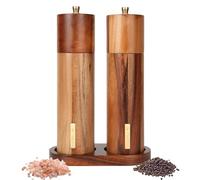 Wooden Salt and Pepper Grinder Set 8 Inch with Tray, Manual Salt and Pepper Grinder Refillable with Adjustable Coarseness, Grinder for Home, Kitchen