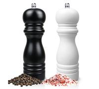 Wooden Salt and Pepper Grinder Set of 2, Manual Salt and Pepper Grinders with Adjustable Ceramic Core, Refillable Spice Shaker Mills for Chili Powder/Cumin Seeds/Cloves/Rosemary (Black and White