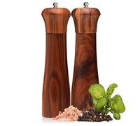 Wooden Salt and Pepper Grinder Set - Premium Acacia Wood Grinders with Adjustable Ceramic Grinding Mechanism - 8 inch Refillable Salt and Pepper Mills