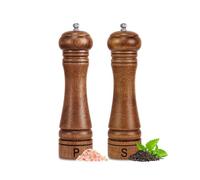 Wooden Salt and Pepper Grinder Set Refillable Salt & Pepper Mills Adjust for Coarseness, Crafted of Solid Oak Wood with Ceramic Stainless Steel Core, 8 Inches - 2 Packs