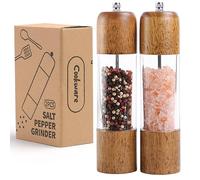 Wooden Salt and Pepper Grinder Set with Acrylic Window - Adjustable Ceramic Grinding Mechanism, Refillable Kitchen Seasoning Shakers (2 PCS)