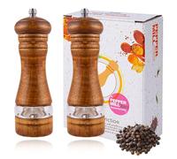 Wooden Salt and Pepper Grinder Set with Adjustable Coarseness Ceramic Rotor and Acrylic Window Kitchen Manual Oak Wooden Pepper Mill (Vintage Color)