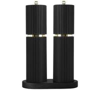 Wooden Salt and Pepper Grinder Set with Gold Accents, Salt and Pepper Grinder with Adjustable Coarseness, Beech Wood Pepper Grinder Manual,Salt and Pepper Shakers Matching Wooden Rray for Gifting
