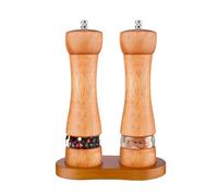 Wooden Salt and Pepper Grinder Set with Tray, 8-Inch Manual Pepper Mill Grinder with Adjustable Coarseness, 2 Pack Acacia Wood Salt and Pepper Shakers Set