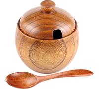 Wooden Salt Box with Lid, 150ml Salt Cellar with Lid and Spoon, Easy Clean Containers for Countertop, Holder for Pepper Sugar or Seasonings, Cellar with, Wooden Box with