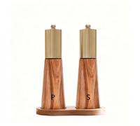 Wooden Salt & Pepper Grinder Set with Base - Manual Pepper Grinder Adjustable Ceramic Core Acacia Wood Manual Pepper Mills for Fresh Ground Pepper Salts Spices, 2pcs-7.28in