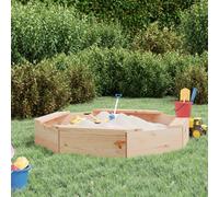 Wooden Sandbox Natural Pine 111x111x20 cm Octagon Solid Pinewood 4 Seats Outdoor
