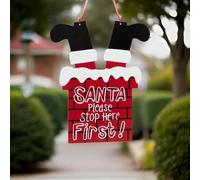 Wooden Santa Please Stop Here Sign, Decorative Hanging Plaque, 39cm X 26cm