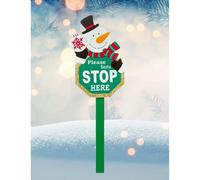 Wooden Santa Stop Here Sign Garden Stake Christmas Snowman Design