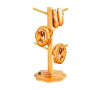 Wooden Sausage Rack - 12.99 Inch Tree Pretzel Stand, Donut Display Stand on Countertop, Rustic Bread Organizer Tower, Decorat Shelf