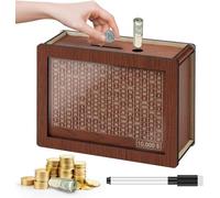 Wooden Saving Money Box,10000 Savings Challenge Box for Adults,Money Boxes with Counter,Coin Saver Bank For Adults & Children,Retro Reusable Wooden Moneys Boxes,Mon-ey Jar With Counter,Coin Cash Boxs