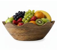 Wooden Scalloped Bowl - Large Wooden Bowl for Serving Fruit, Salad Servings, & More - Ruffle Bowl - Rustic Wood Bowl for Kitchen Counter & Decor - Decorative Wooden Bowl, 12” L x 4” W x 11” H