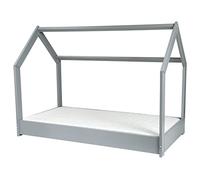 Wooden, Scandinavian Style Kids Bed + ECO Mattress Set, House Bed 160x80 (Colour: Grey)