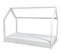 Wooden, Scandinavian Style Kids Bed + ECO Mattress Set, House Bed 190x90 (Colour: White)