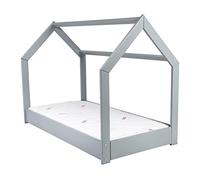 Wooden, Scandinavian Style Kids Bed + Standard Mattress Set, House Bed 160x80 (Colour: Grey)