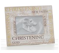 Wooden Script Christening 6 x 4 inch photo frame bless this child; new hope new faith; blessed by Shudehill