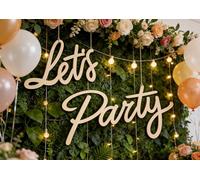 Wooden Script 'Let's Party' Wall Sign,Decorative Let Party Wall Sign for All Partys,for Graduation, Birthday, Wedding, Bachelorette, Christmas, Home Bar, Man Cave Wall Decorations