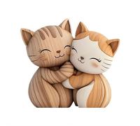Wooden Sculpture of a Cat Couple, 2D Flat Desk Decoration with Collectible Cat Figurines for Home and Office Decoration, Unique Gift for Cat Lovers