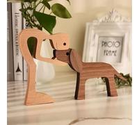 Wooden Sculpture Ornaments, Family Puppy Wood Carving Ornaments, Dog Figures Ornaments, Abstract Style People with Dog Statue, Hand-Carved Figure, Wood Carving Creative Gifts Dog (Style A)