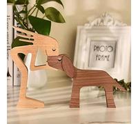 Wooden Sculpture Ornaments, Family Puppy Wood Carving Ornaments, Dog Figures Ornaments, Abstract Style People with Dog Statue, Hand-Carved Figure, Wood Carving Creative Gifts Dog (Style B)