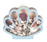Wooden Seashell Display Case with Acrylic Panel,Decorative Beach Keepsake Box for Shells & Trinkets, Collector Memory Storage (Blue)