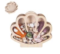 Wooden Seashell Display Case with Acrylic Panel,Sea Shell Holder, Sea Shell Storage Box Decor,Sea Glass Shark Tooth Starfish Storage Collection Shadow Box,for Collectors Memory Keepsake Box