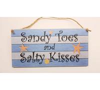 Wooden Seaside Plaque "Sandy toes and salty kisses" bathroom wall hanging accessories plaque sign