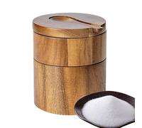 Wooden Seasoning Cellar for Cooking - Duales Layer Storage Box, Magnetic Lid Container, Handy Spices Holder | Rustic Salt Organizer with Spoon for Coffee Sugar Pepper Cooking Dining Table