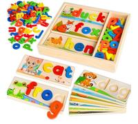 Wooden See & Spell Learning Toys for Kids - Preschool Learning Activities with Alphabet Flash Cards, Educational Match Letter Game Board, CVC Word Builder Montessori Toys Gifts for 2 3 4 5 Boys Girls